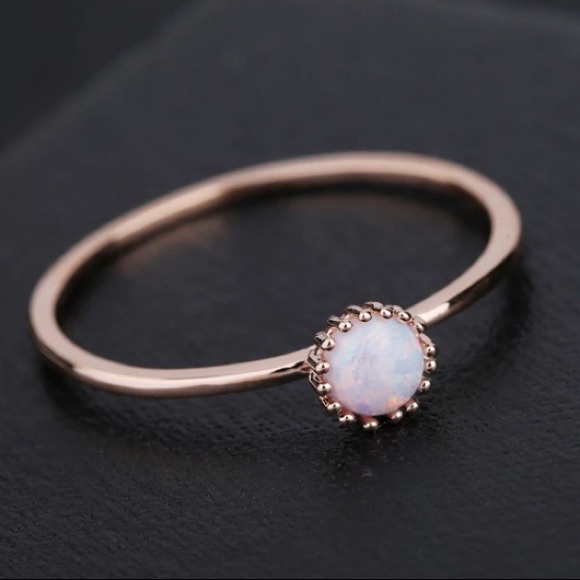 NEW Delicate Round Opal Rose Gold Ring - Picture 4 of 7